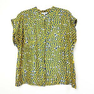 Cabi Silk Polka Dot & Clover Yellow/Gray Sleeveless Cuff Buttondown Top